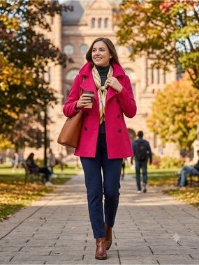 Casual Pink Wool Blend Peacoat XS Double Breasted Tailored Winter Coat